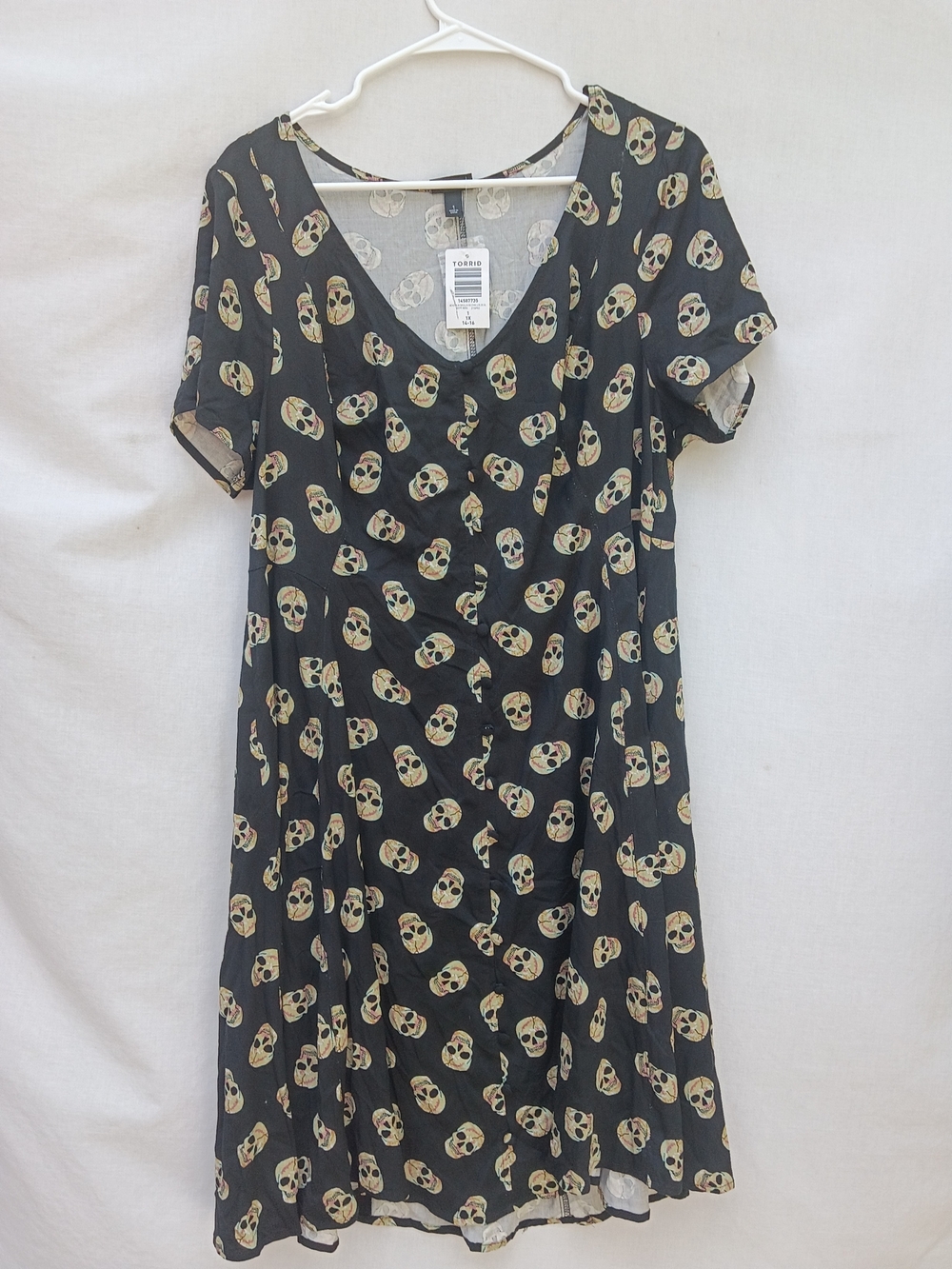 torrid Black Midi Dress with Beige Skull Print Grunge Halloween Goth Gorpcore 1
